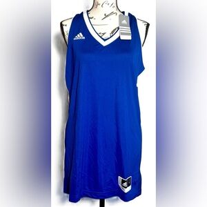 Women's Adidas Team Commander Sleeveless Basketball Jersey Royal Blue White NWT